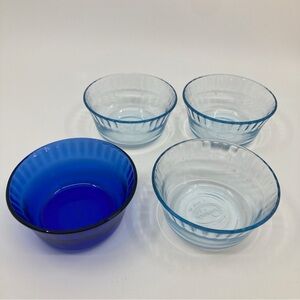 Vintage Colorex made in Brazil clear glass blue bowls custard dessert set of 4